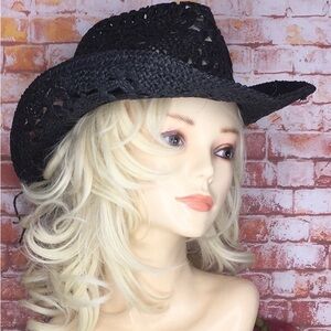 Sunwatcher Black Straw Western Boho Cowboy Hat